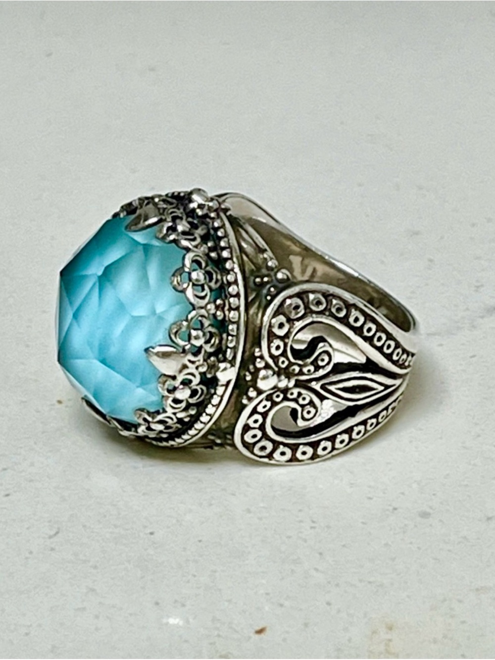 Konstantino Sterling Silver Turquoise Rock Crystal Doublet Ring